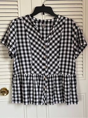 Falls Creek Black and White Gingham Peplum Top Size L